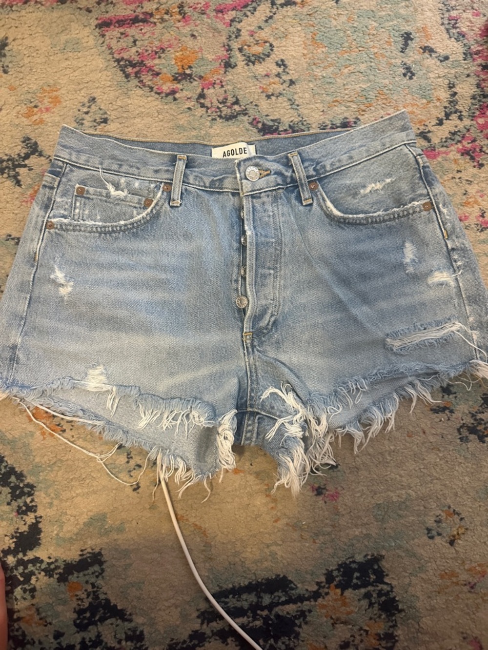 AGOLDE Parker Light Wash Distressed Denim Shorts